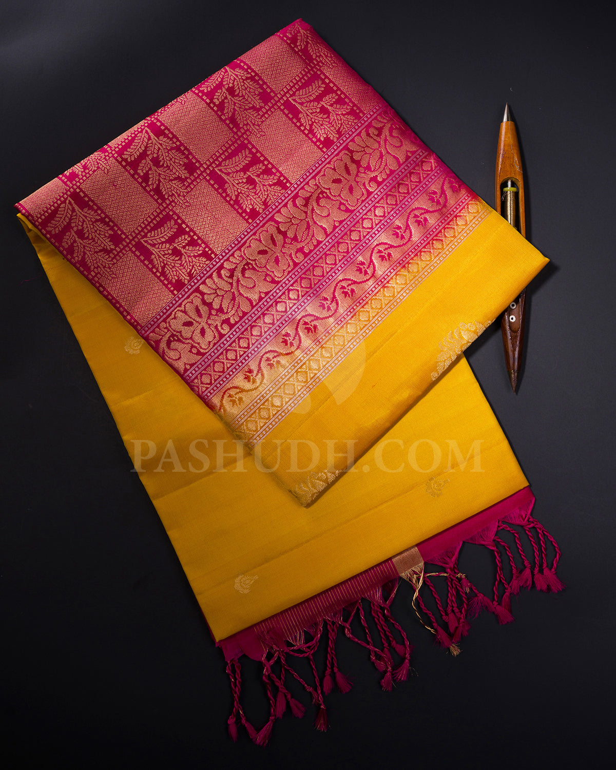 Turmeric Yellow and Rani Pink Soft Silk Saree - AC55