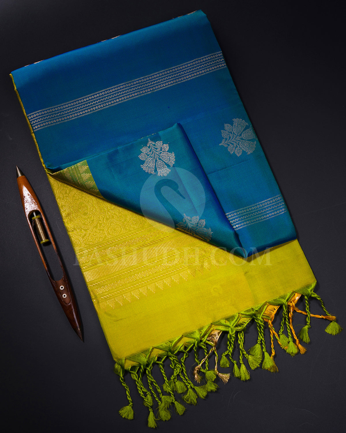 Peacock Blue and Parrot Green Soft Silk Saree - AC63