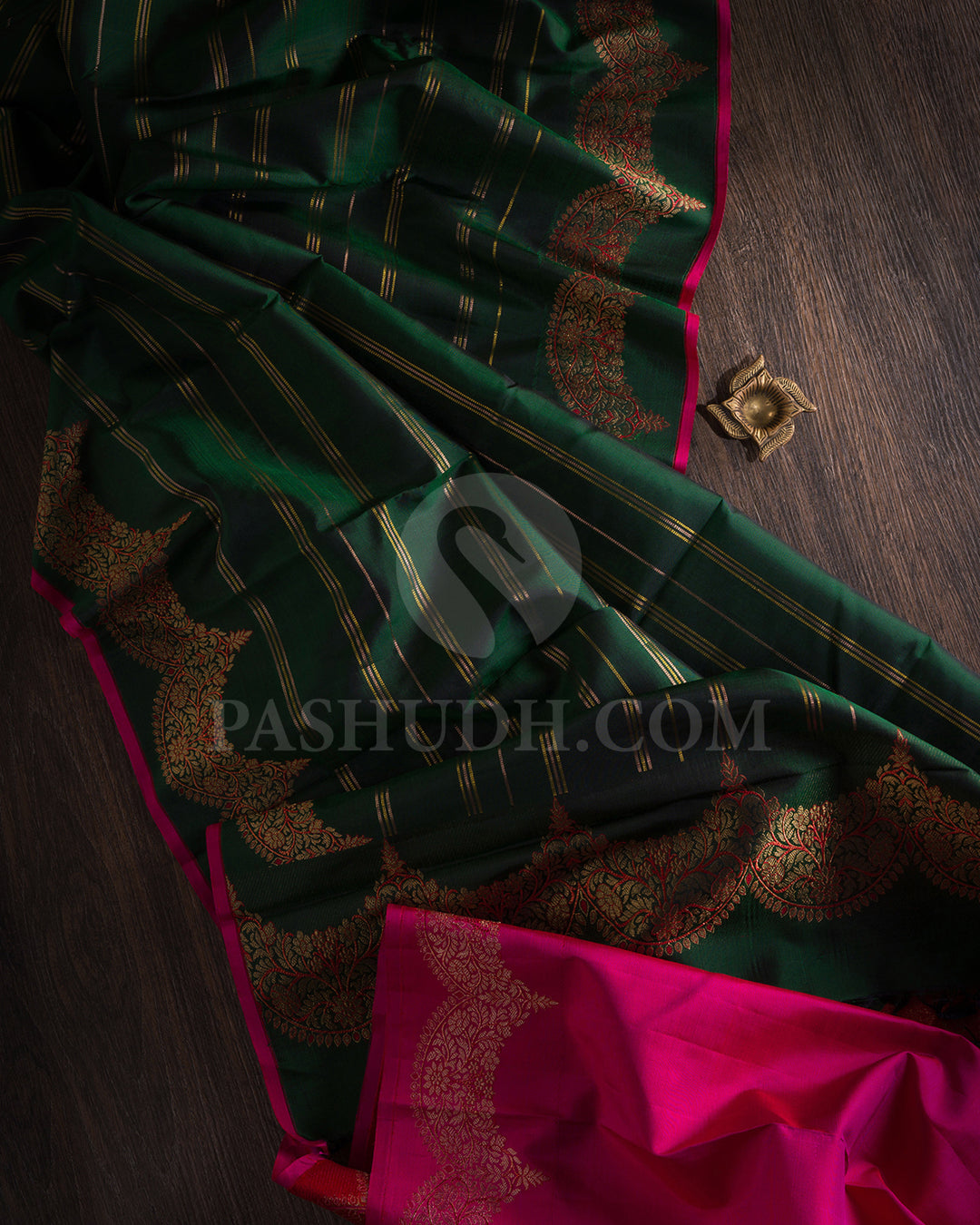 Bottle Green And Rani Pink Kanjivaram Silk Saree - S1401(A)