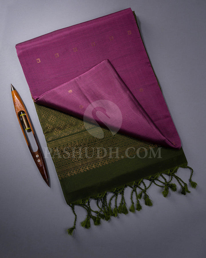 Hopbush Purple and Olive Green Soft Silk Saree - AC31