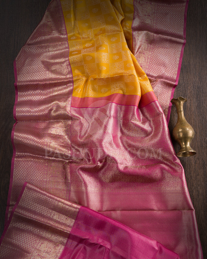Mango Yellow And Rani Pink Kanjivaram Silk Saree - DT306(A)