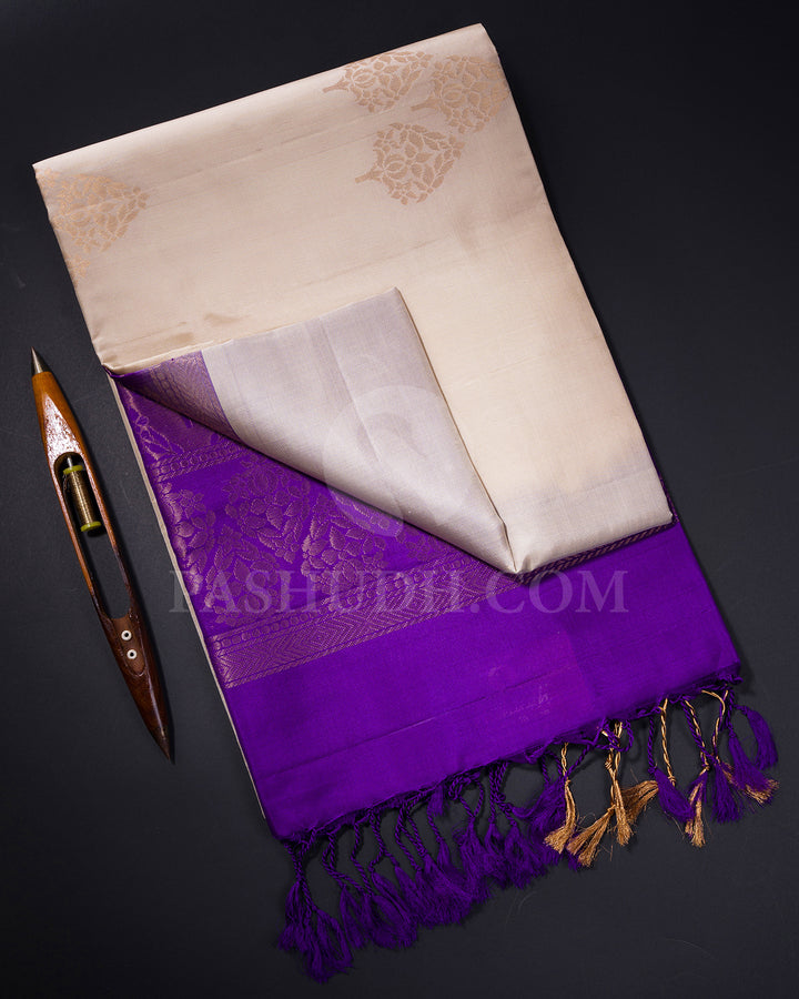 Cream and Violet Soft Silk Saree - AC47