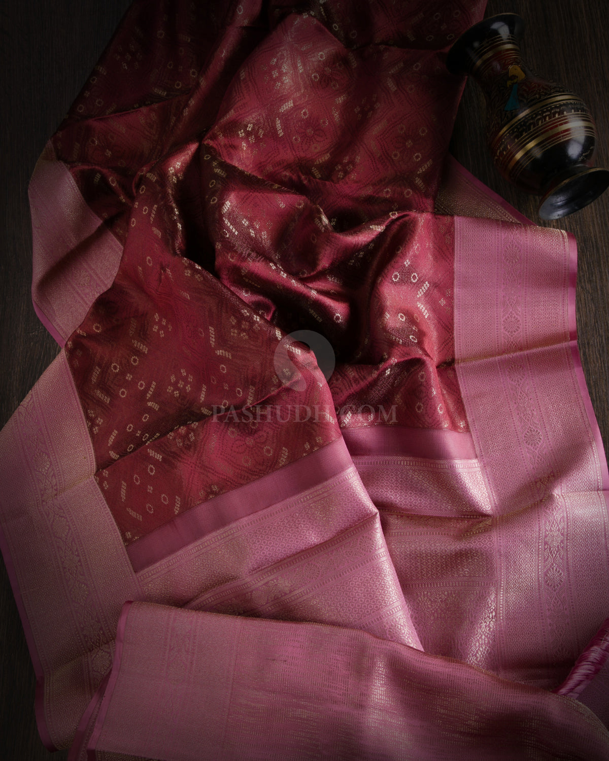 Brown and Pink Kanjivaram Silk Saree - DT197 - View 1