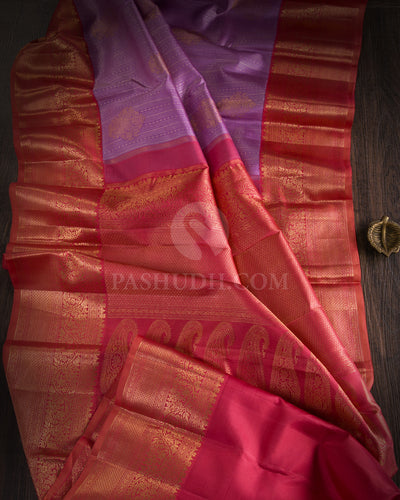 Lavender & Sunset Orange Kanjivaram Silk Saree - S1101(A) - View 1
