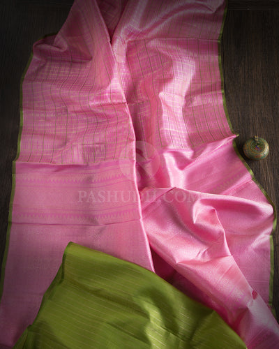 Rose Pink & Parrot Green Kanjivaram Silk Saree - S1035(A) - View 1