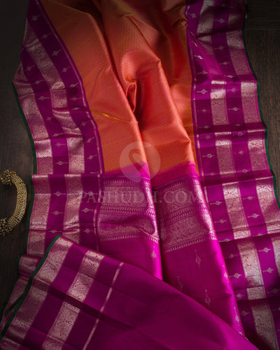 Rust Orange & Violet Kanjivaram Silk Saree - S1043(A) - View 1