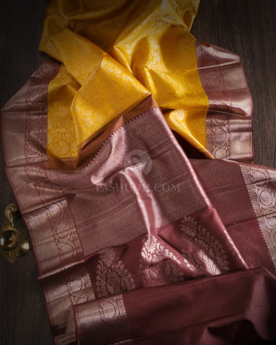 Mustard and Chocolate Kanjivaram Silk Saree - S772- View 2