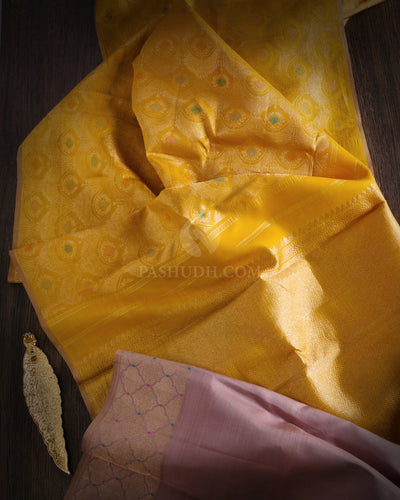 Mustard Borderless Kanjivaram Silk Saree - S789 -View 2