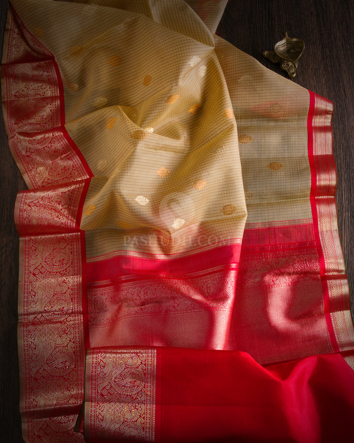 Light Khaki and Red  Zari Kanjivaram Silk Saree - S846 - View 2