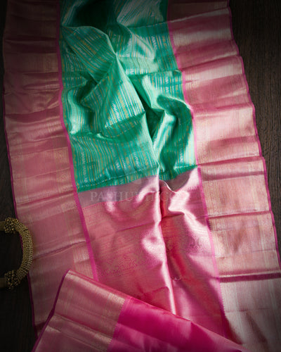 Sea Green and  Baby Pink Kanjivaram Silk Saree - S921