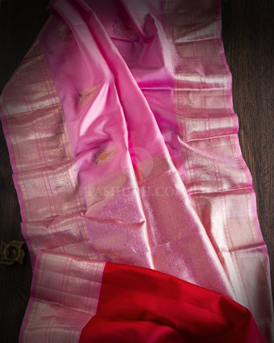 Baby Pink and Red Kanjivaram Silk Saree - S932