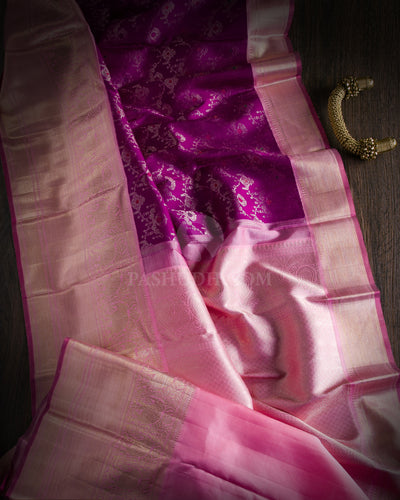 Violet and Baby Pink Kanjivaram Silk Saree - S943