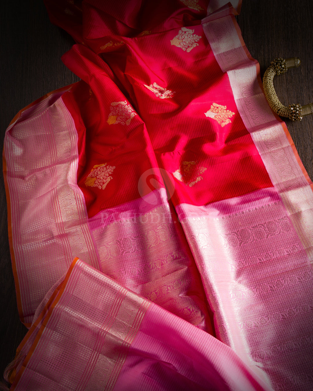 Red and Baby Pink Kanjivaram Silk Saree - S946