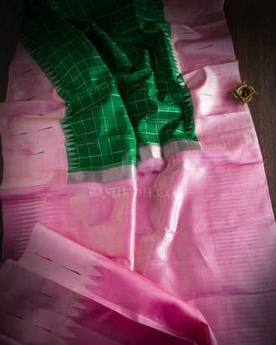 Emerald Green and Baby Pink Kanjivaram Silk Saree - S941
