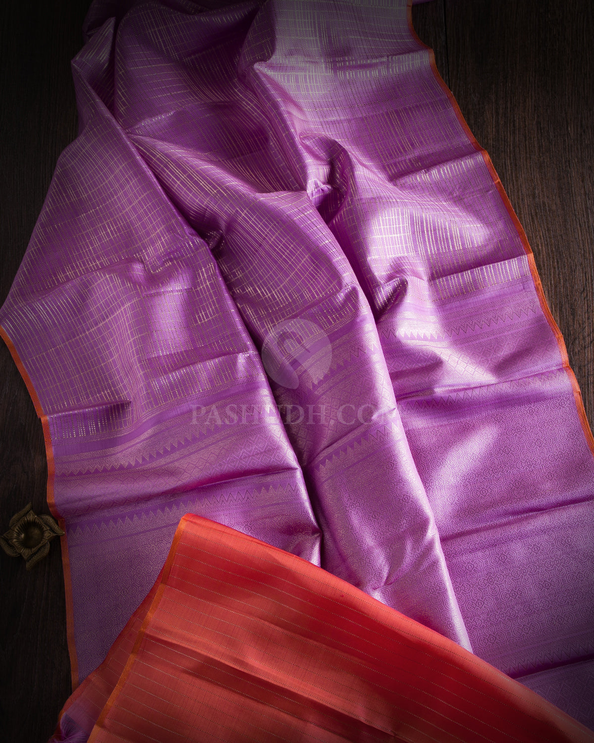 Lavender and Rust Orange Kanjivaram Silk Saree - S926