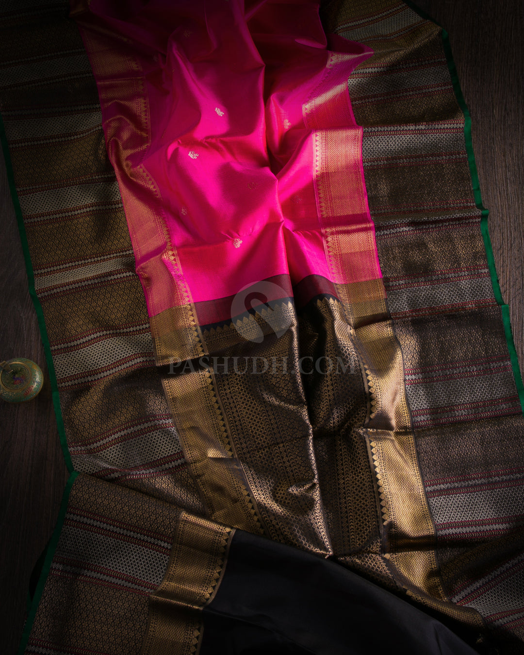 Rani Pink and Black Kanjivaram Silk Saree - S952