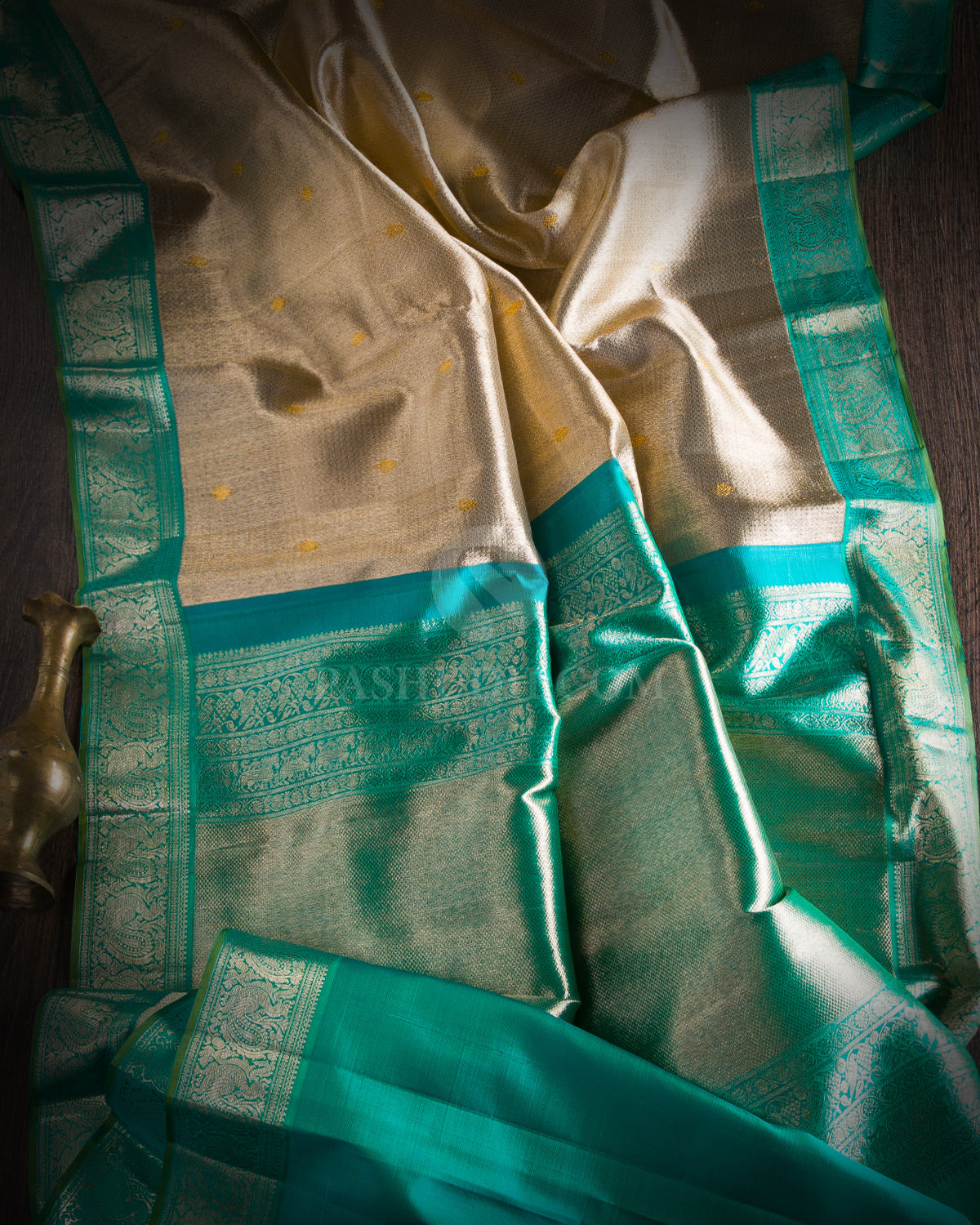 Silver Gold and Jade Green Organza Kanjivaram Silk Saree - S936