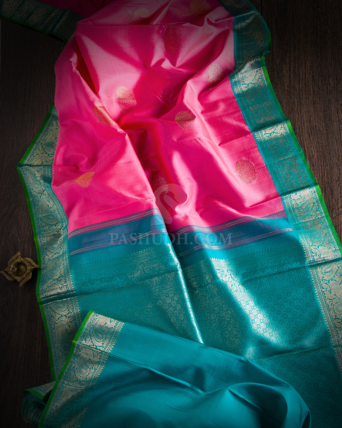 Taffy Pink and Anandha Blue Kanjivaram Silk Saree - S956