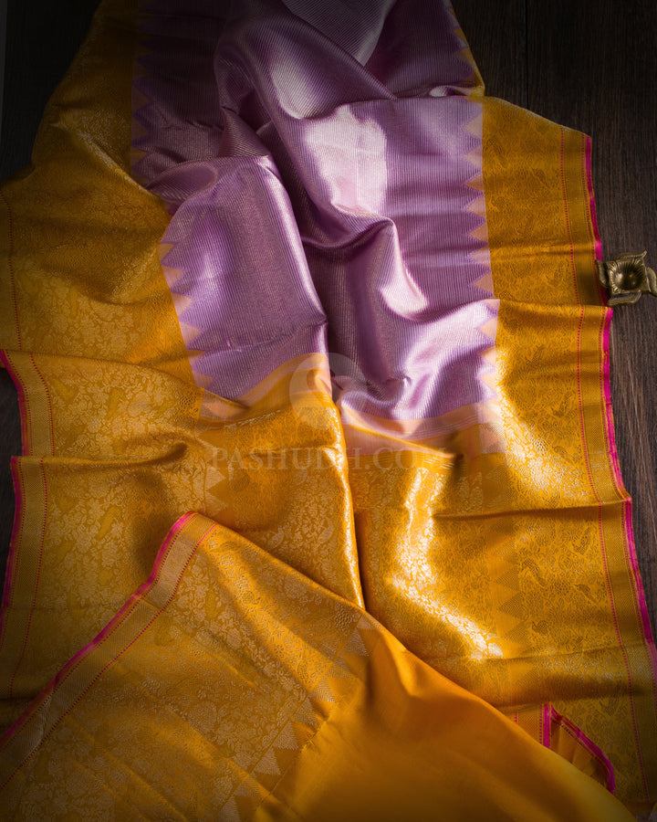 Lavender and Amber Yellow Kanjivaram Silk Saree - S954