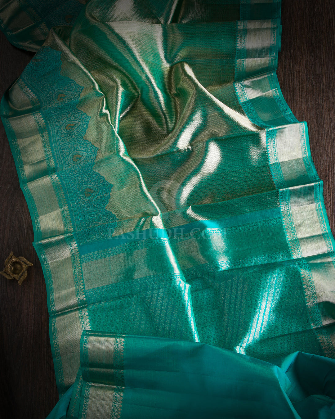 Turquoise Green Kanjivaram Silk Saree with Shimmer - S923