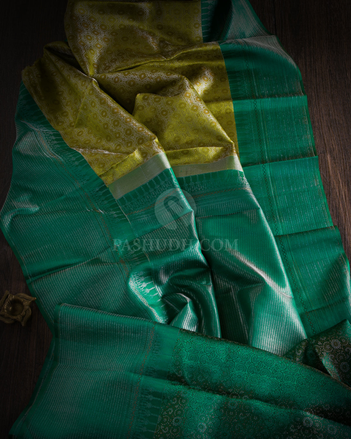 Olive Green and Persian Green Kanjivaram Silk Saree - DT228