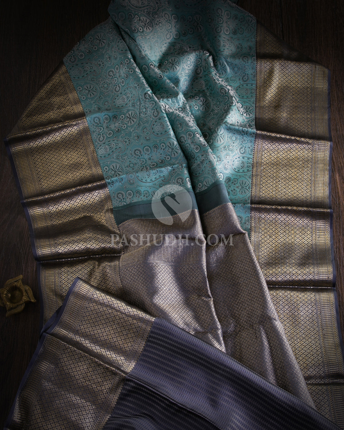 Slate Grey and Charcoal Grey Kanjivaram Silk Saree - D490