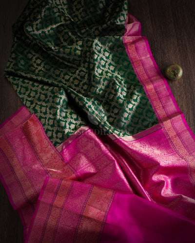 Dark Green and Pink  Zari Kanjivaram Silk Saree - S834 - View2\