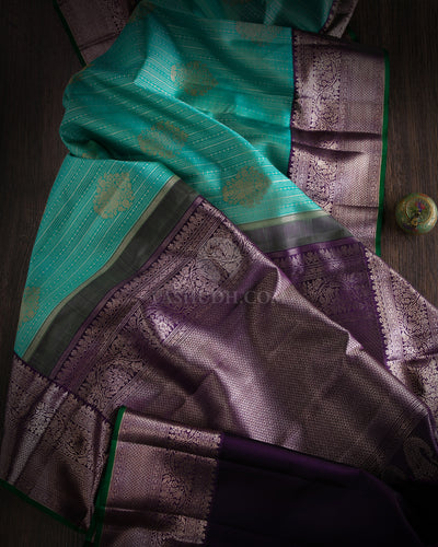 Light Green and Violet Kanjivaram Silk Saree - S794- View 2