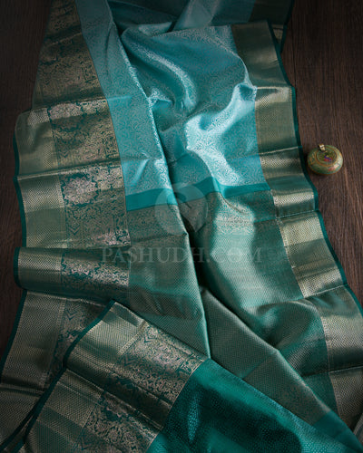 Sky Blue & Deep Green Kanjivaram Silk Saree - DT249(A)