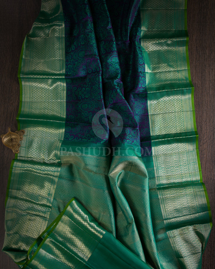 Dark Blue & Rama Green Kanjivaram Silk Saree - DJ285(C)