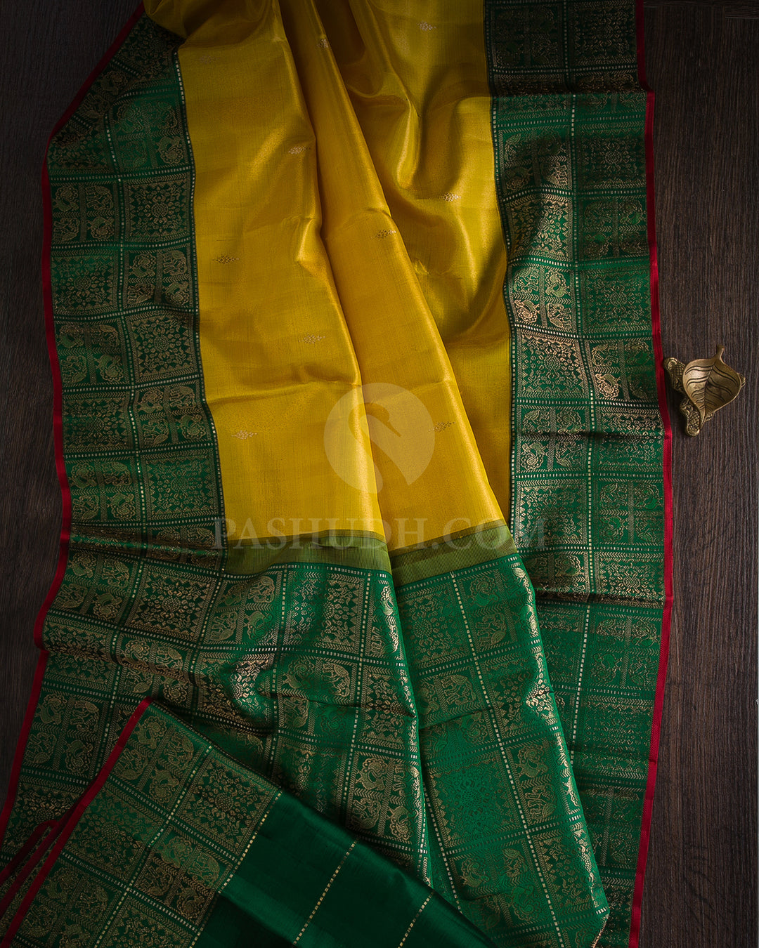 Golden Yellow & Dark Green Kanjivaram Silk Saree - S1137(A) - View 1