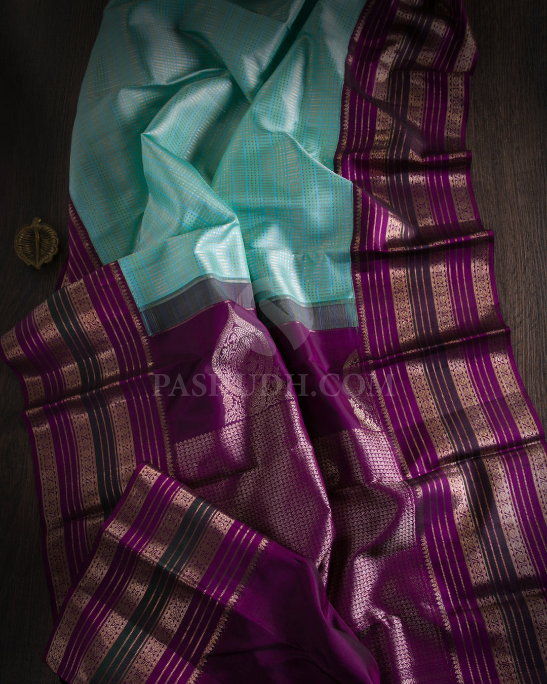 Sky Blue & Violet Kanjivaram Silk Saree - S965 - View 1