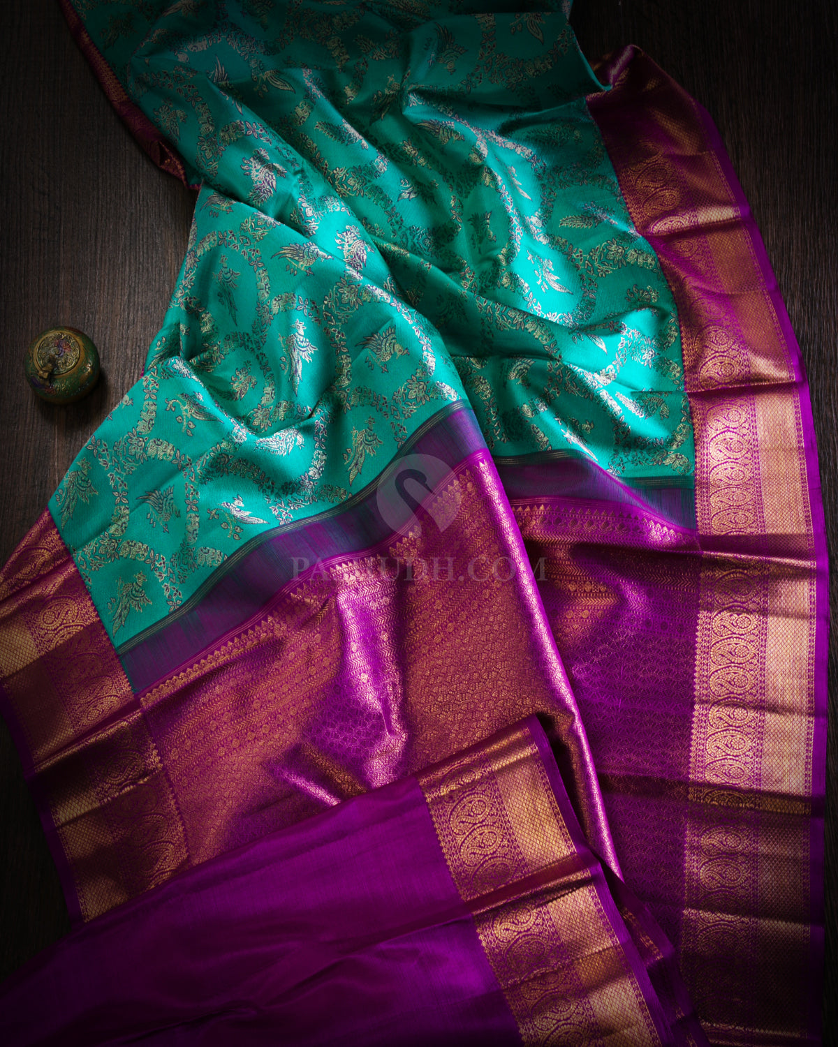 Sapphire Green & Violet Kanjivaram Silk Saree - S857 _ View 2