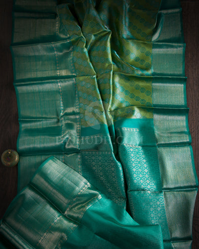 Pear Green and Ananda Blue Kanjivaram Silk Saree -D501(A)