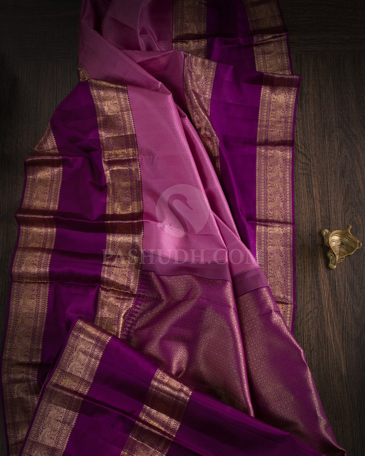 Light Pink And Violet Kanjivaram Silk Saree - D503(E)