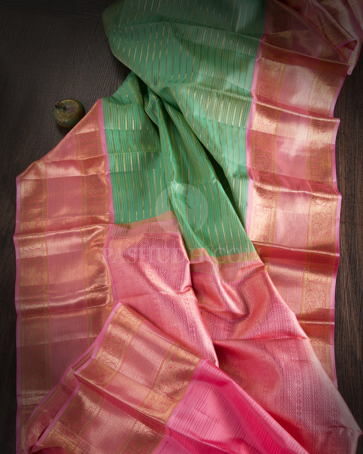 Sea Green & Baby Pink Kanjivaram Silk Saree - S1075(A) - View 1