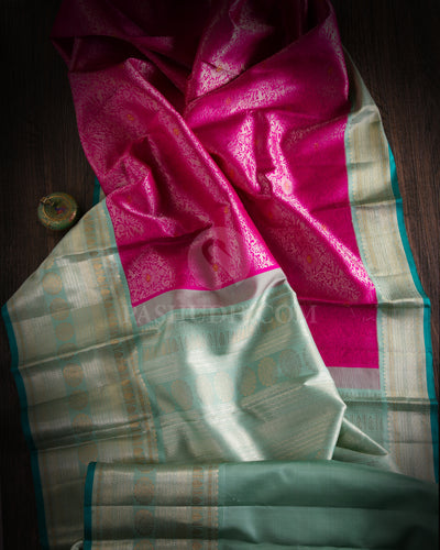 Dark Pink & Turquoise Kanjivaram Silk Saree - S892 - View 2