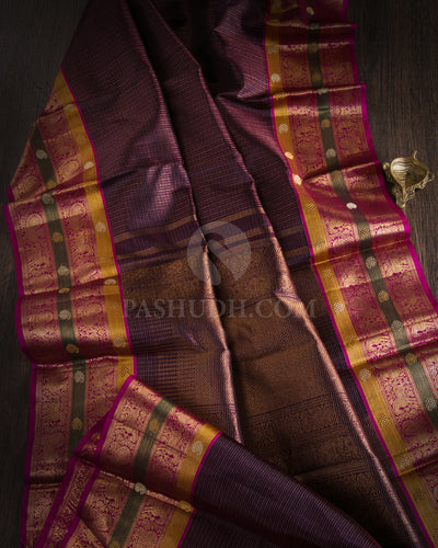Purple & Rani Pink Kanjivaram Silk Saree - S1056(A) - View 1