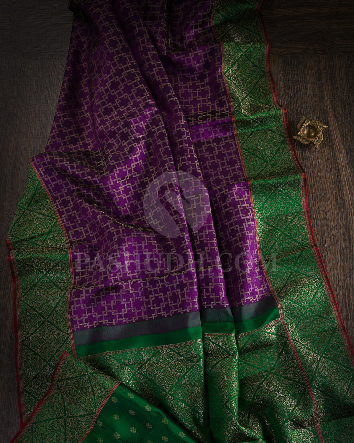 Violet and Forest Green Kanjivaram Silk Saree - DJ319(A)