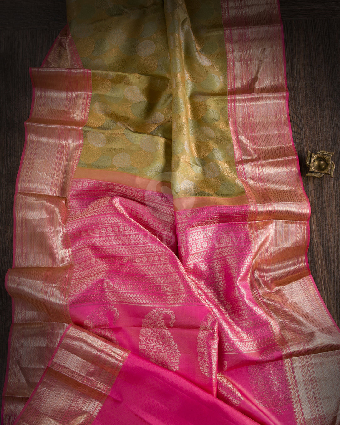Sage Green And Watermelon Pink Kanjivaram Silk Saree - D523(C)