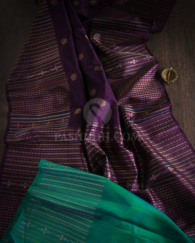 Purple & Double Shaded Blue & Green Kanjivaram Silk Saree - S1030(A) - View 1