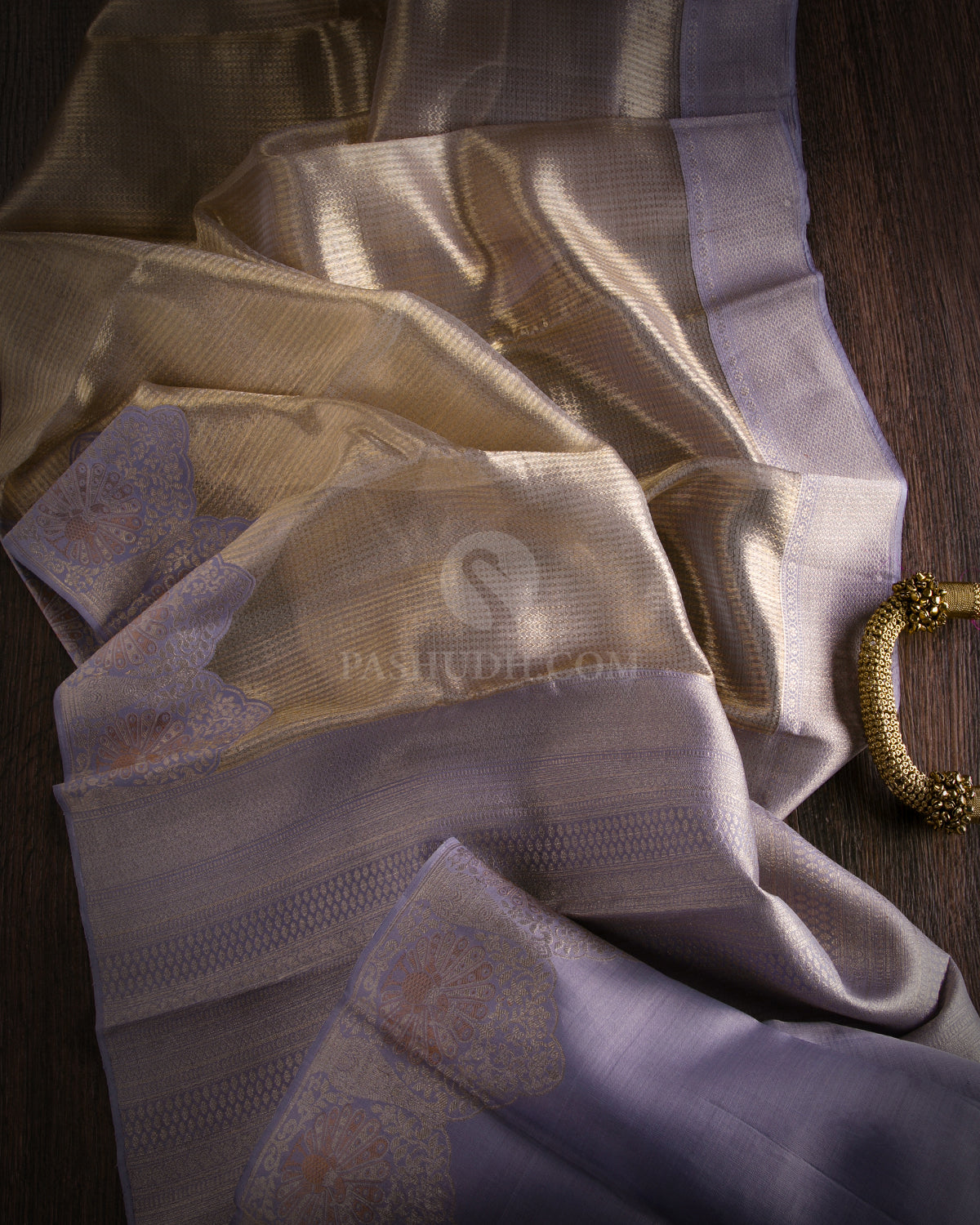 Gold & Lavender Pure Zari Kanjivaram Silk Saree - S839 - View 2