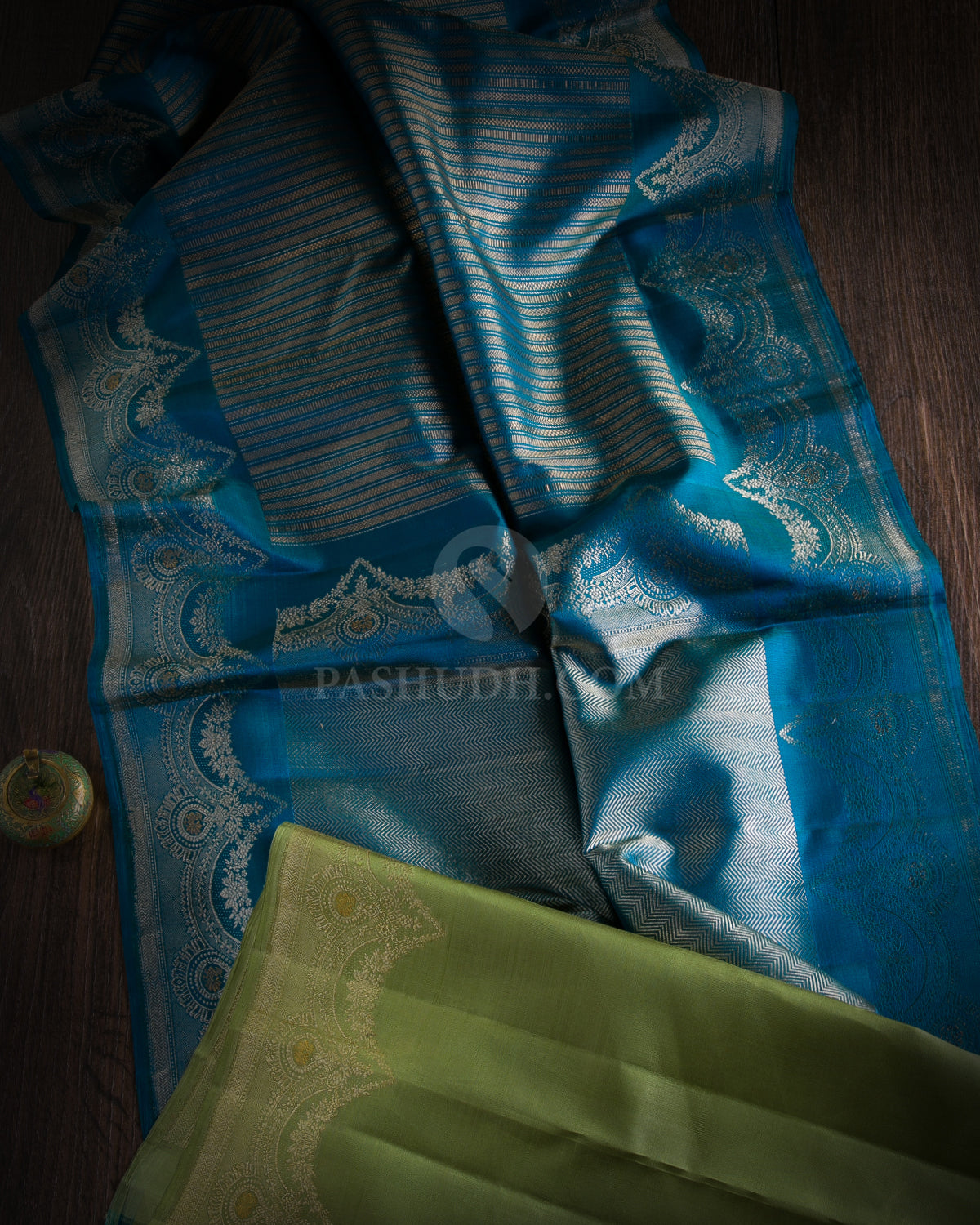 Cobalt Blue and Mehendi Green Kanjivaram Silk saree - S963