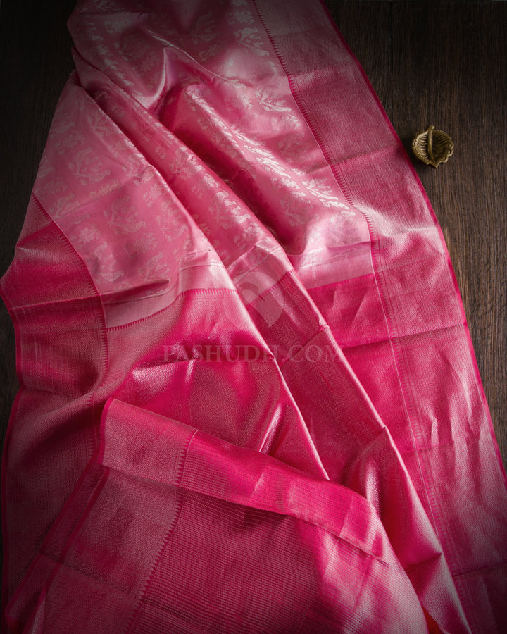 Baby Pink and Mulberry Pink Kanjivaram Silk Saree - DT229
