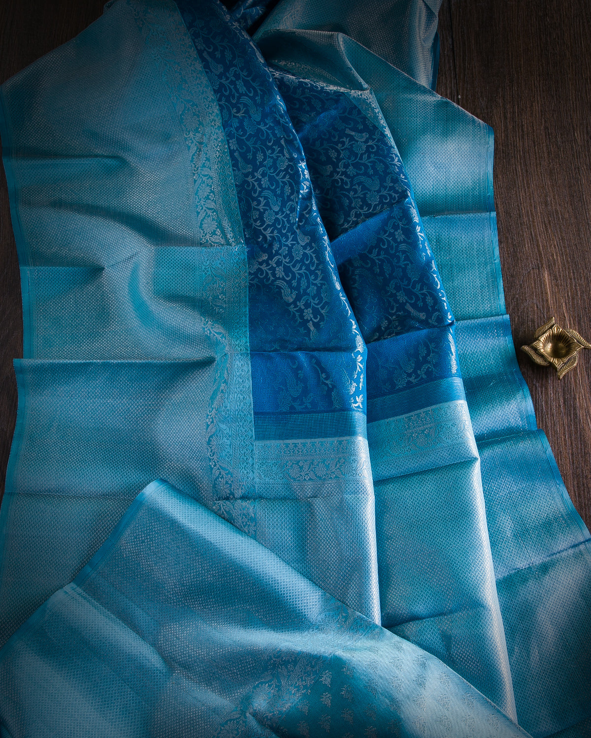 Teal Blue and Satin Blue Kanjivaram Silk Saree - DT231