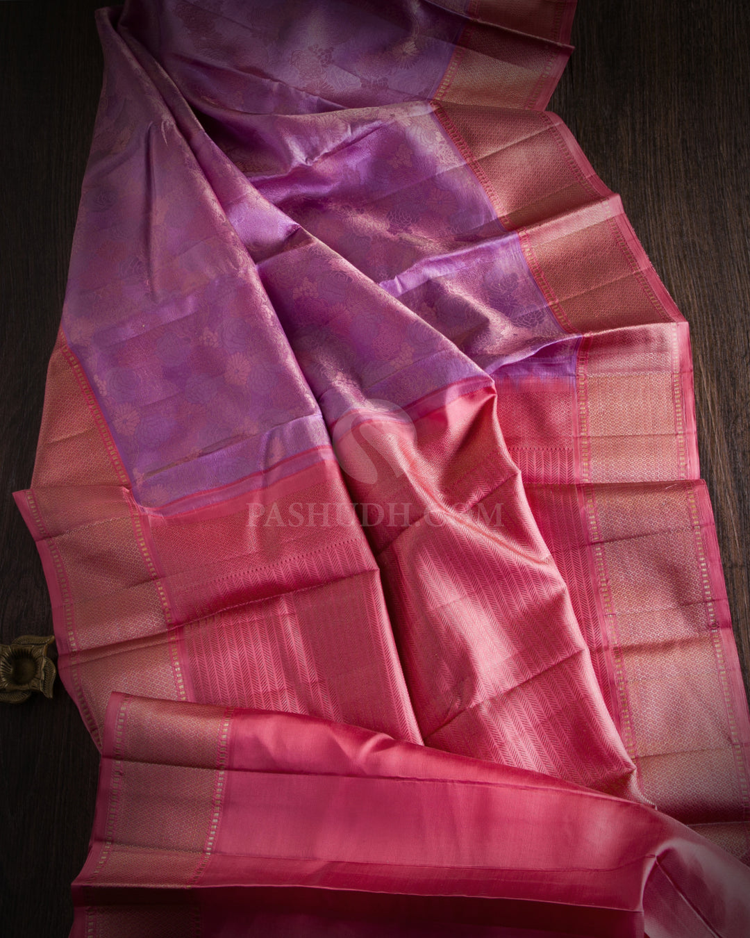 Lilac and Peach Pink Kanjivaram Silk Saree - DJ270