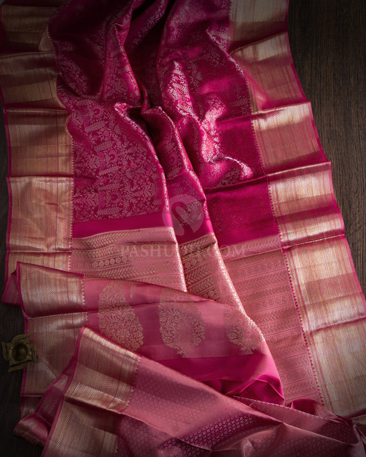 Magenta Pink and Salmon Pink Kanjivaram Silk Saree - D482