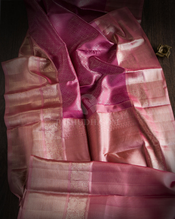 Taffy Pink and Crepe Pink Kanjivaram Silk Saree - DT239