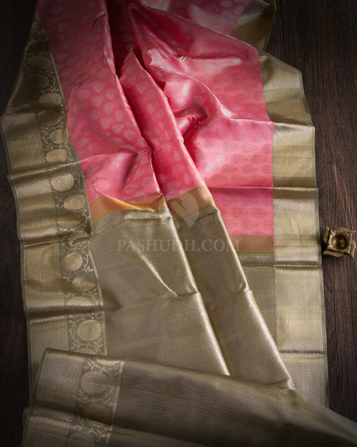 Baby Pink and Sage Green Kanjivaram Silk Saree - DT226