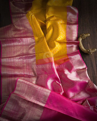 Mango Yellow and Pink Kanjivaram Silk Saree - DT238